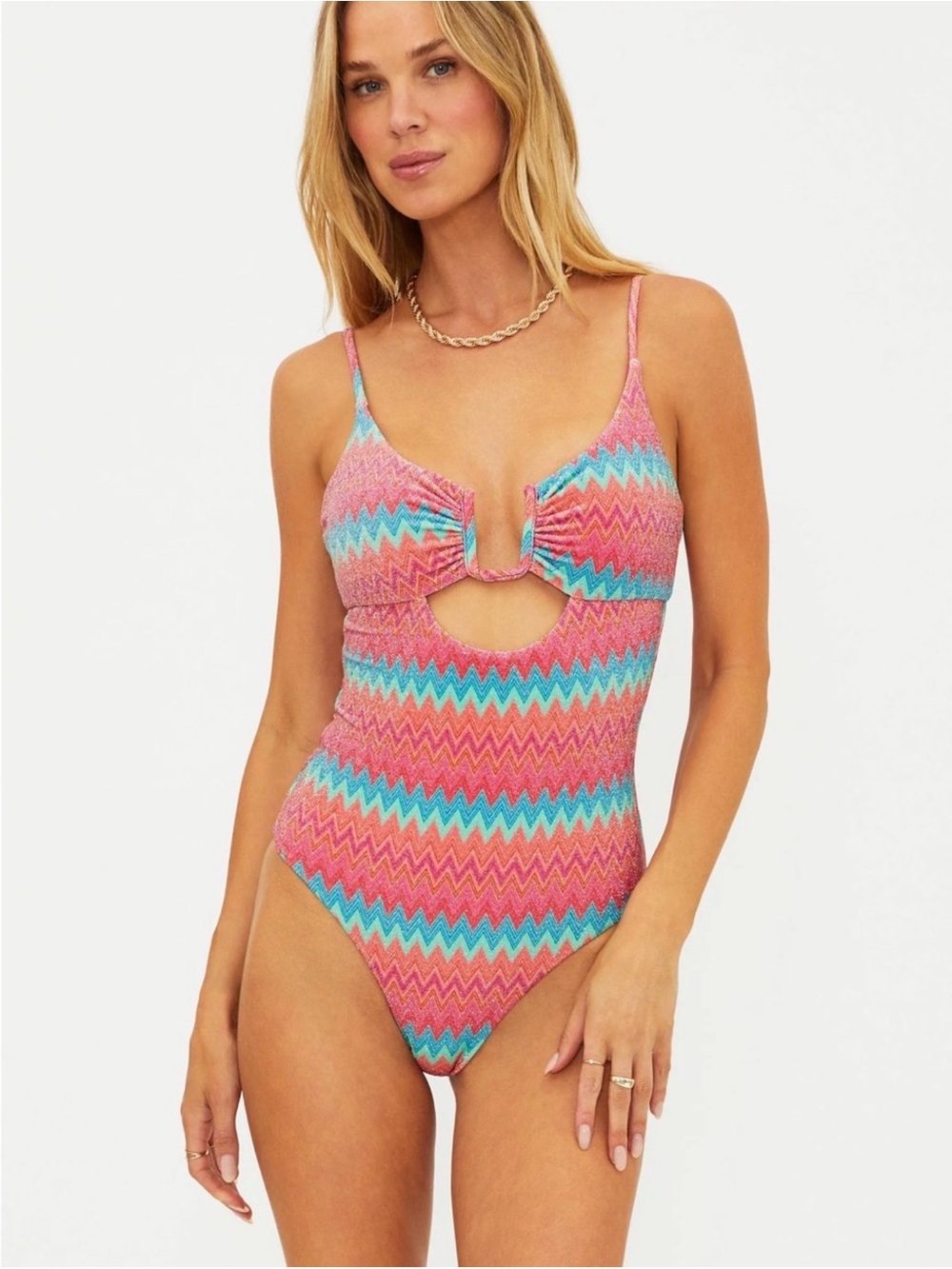 Beach Riot Lindy One Piece Strawberry Ice Chevron Shine